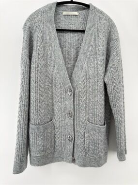 ONE GREY DAY Chunky Oversized V-Neck Open Cardigan S cable knit